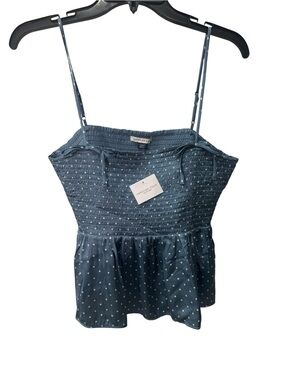 American Eagle Outfitters blue polka-dot bow babydoll satin tank top size XL